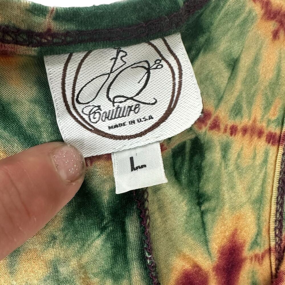 Womens Dress Size Large Summer Tie Dye Tank Long Cream Green Red Hippie Flowy - Picture 4 of 7